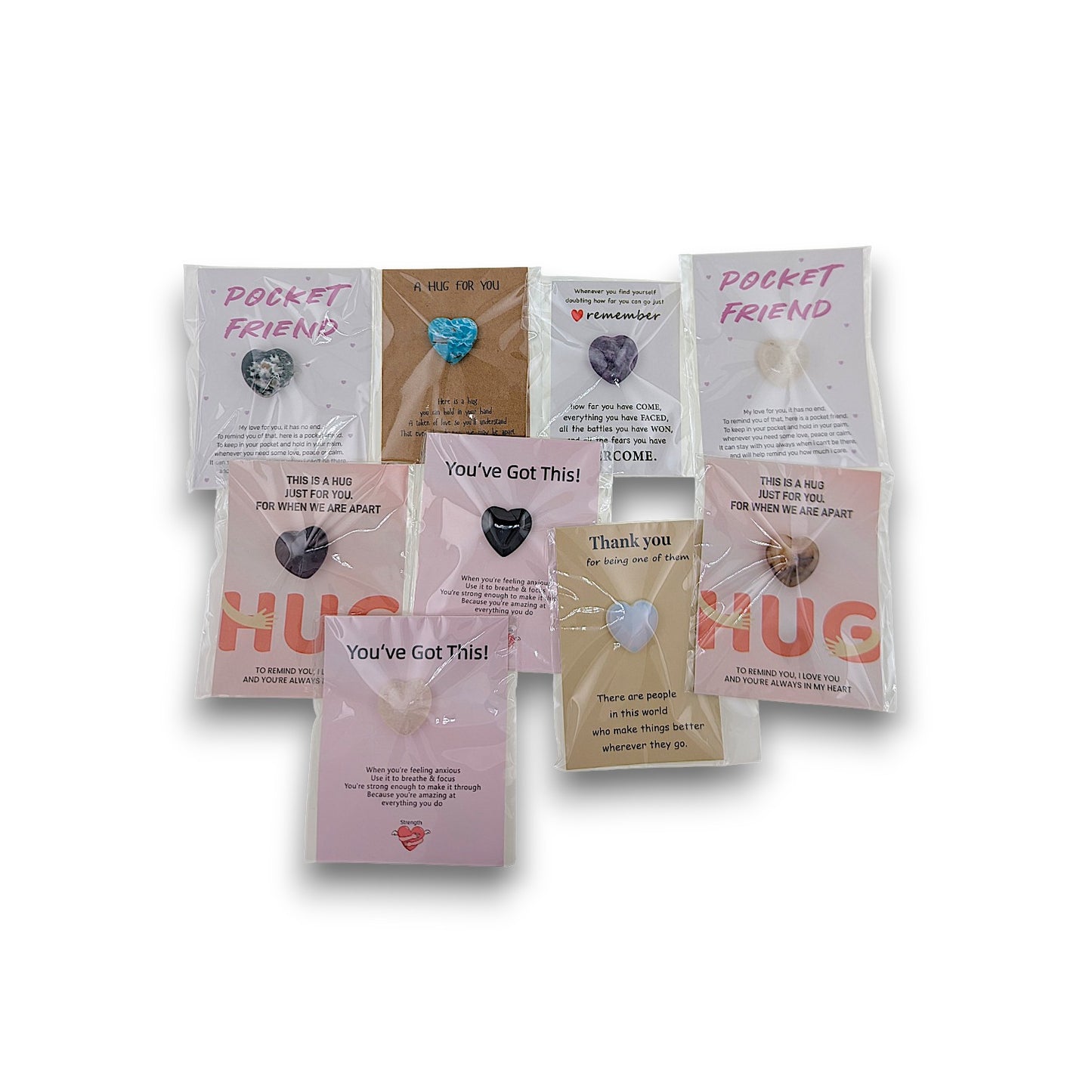 Heart on a Card - Packs of 5. Set of five heart stones presented on individual cards with a short message.