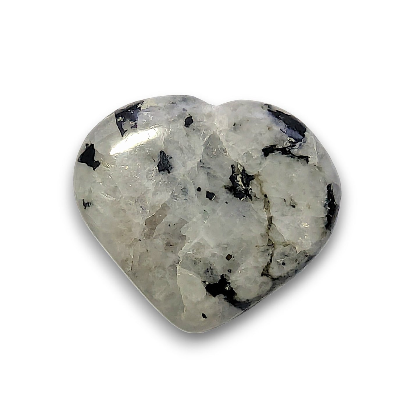 Medium Moonstone Heart Carving. Approximately 30mm tall, 32mm wide and 6mm deep.