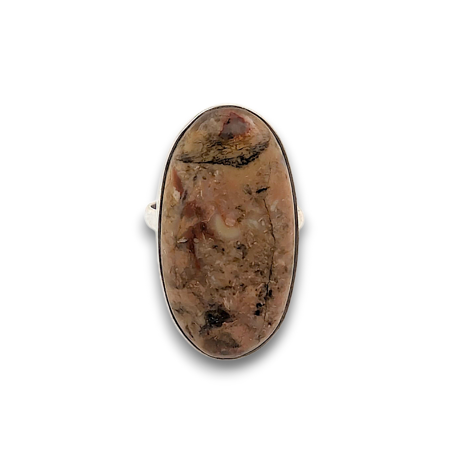 Picture Jasper Sterling Silver Ring. 925 sterling silver ring, approximately 32mm x 17mm. The ring is a size U and weighs 9g.