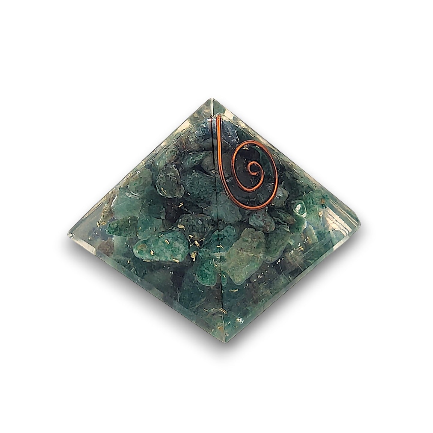 Small Green Aventurine Orgonite Pyramid. Small Orgonite Pyramid measuring approx 33mm x 33mm at the base and 30mm from the.