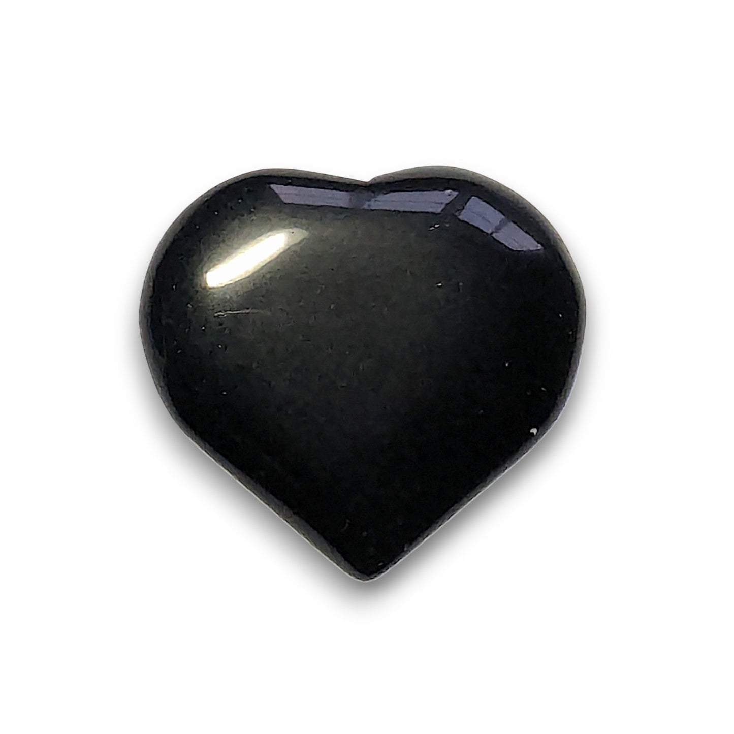 Medium Black Obsidian Heart Carving. Approximately 30mm tall, 32mm wide and 6mm deep.