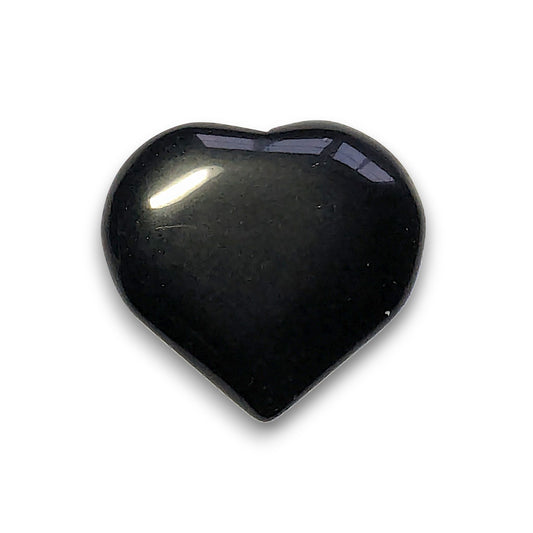 Medium Black Obsidian Heart Carving. Approximately 30mm tall, 32mm wide and 6mm deep.