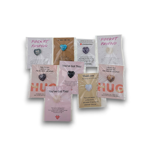 Heart on a Card - Packs of 5. Set of five heart stones presented on individual cards with a short message.