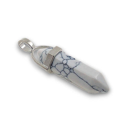 Howlite Double Terminated Hexagonal Pendant - Pack of 5. Double terminated hexagonal point pendant, mounted with a silver.