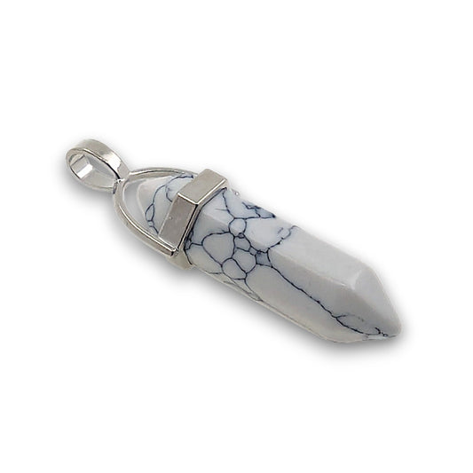 Howlite Double Terminated Hexagonal Pendant - Pack of 5. Double terminated hexagonal point pendant, mounted with a silver.