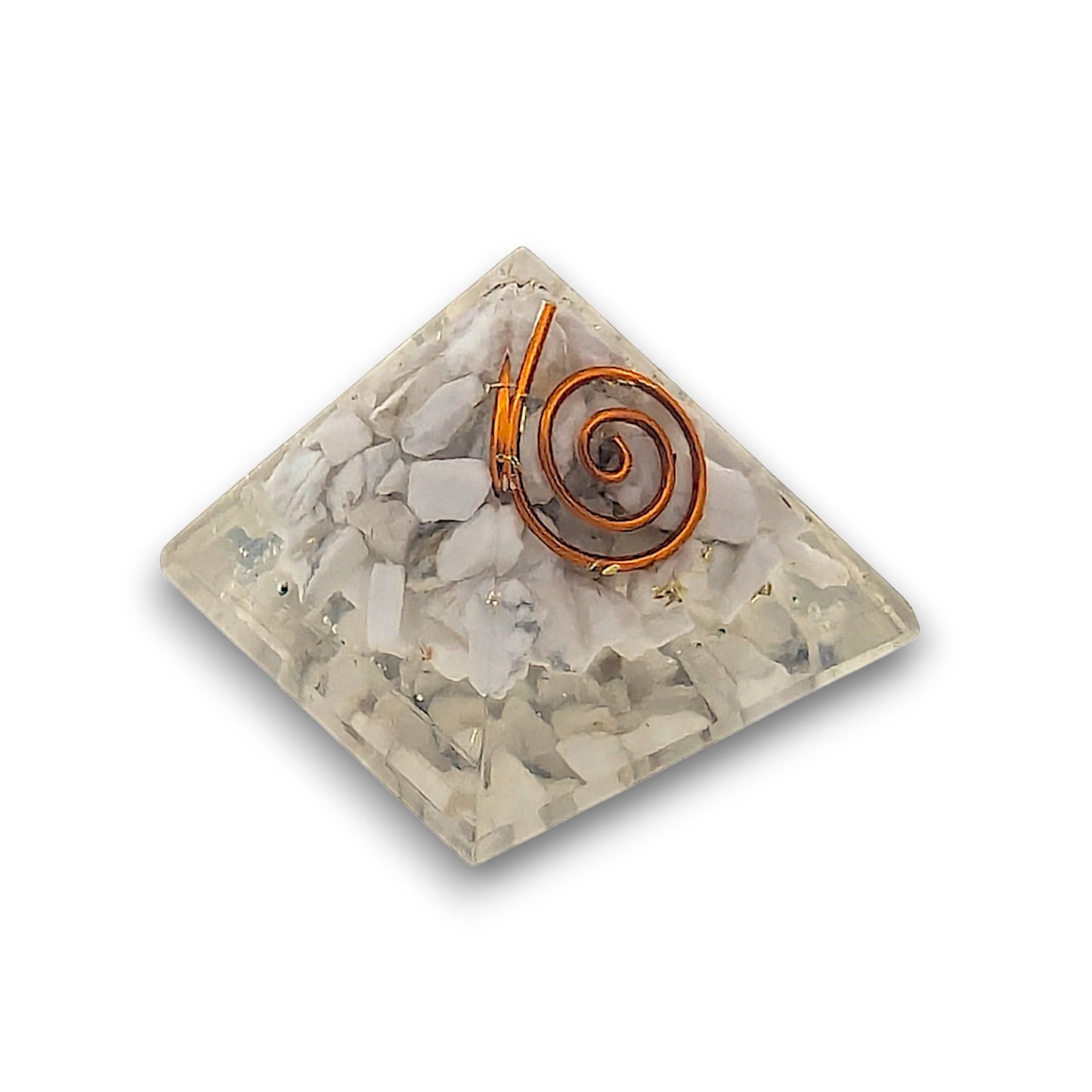 Small Howlite Orgonite Pyramid. Small Orgonite Pyramid measuring approx 33mm x 33mm at the base and 30mm from the base to.