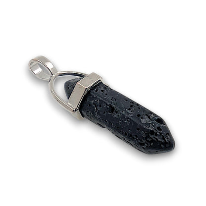 Lava Double Terminated Hexagonal Pendant - Pack of 5. Double terminated hexagonal point pendant, mounted with a silver.