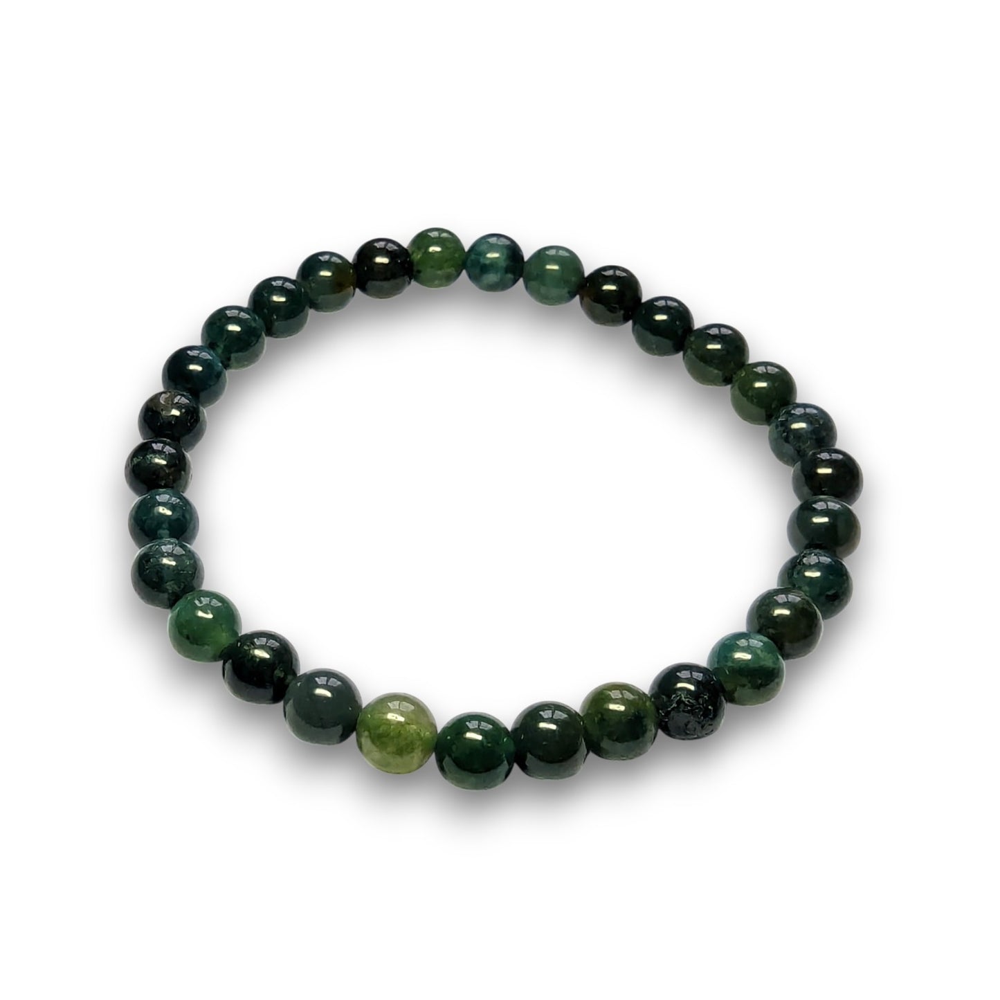 Moss Agate 6mm bead bracelet, Medium 18.5cm