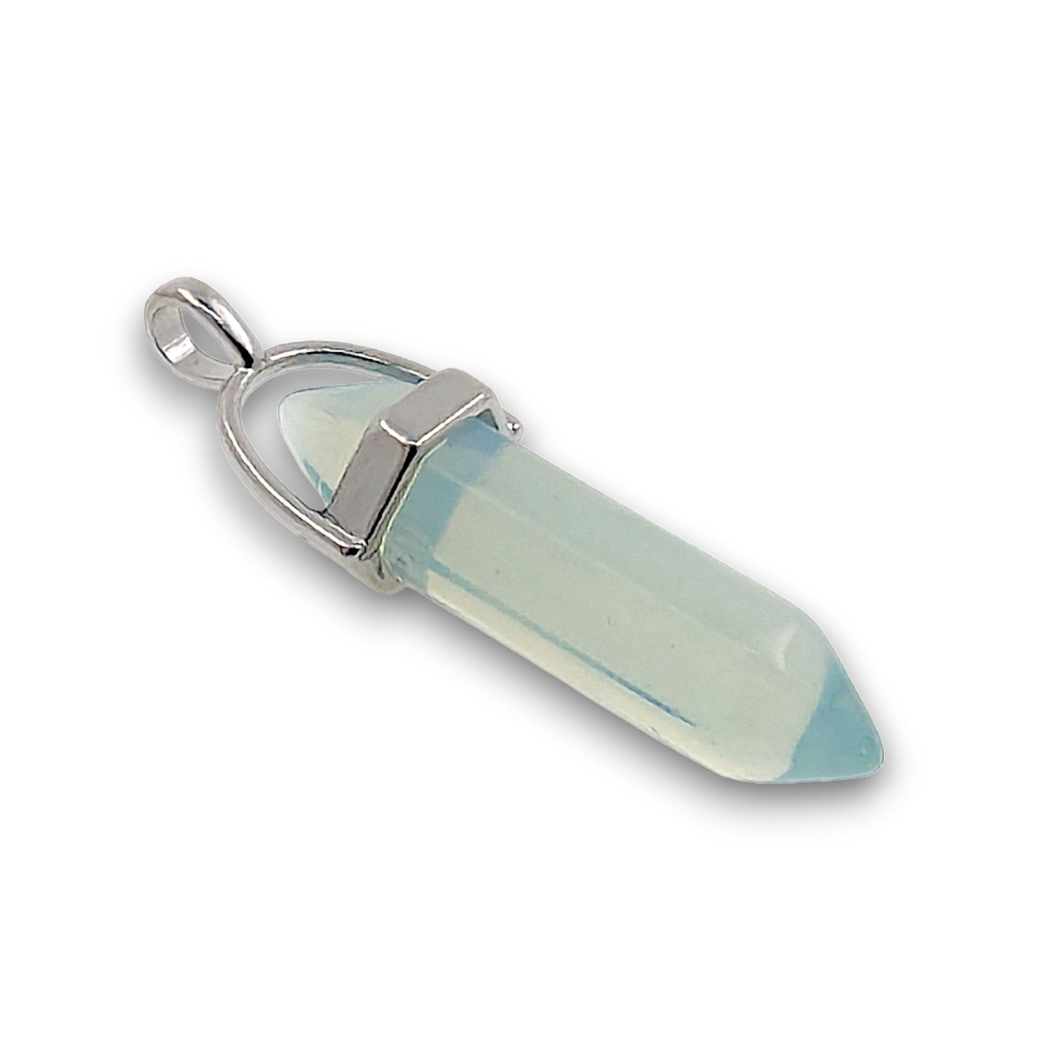 Opalite Double Terminated Hexagonal Pendant - Pack of 5. Double terminated hexagonal point pendant, mounted with a silver.
