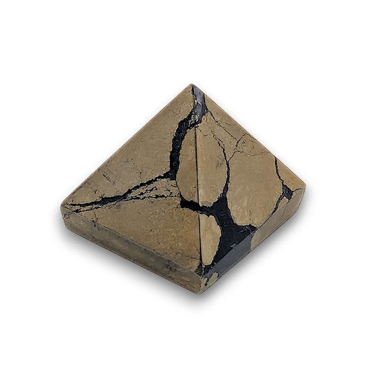 Small Pyrite Pyramid. Our small pyramids approximately have a 35mm x 35mm base and an overall height of 30mm.