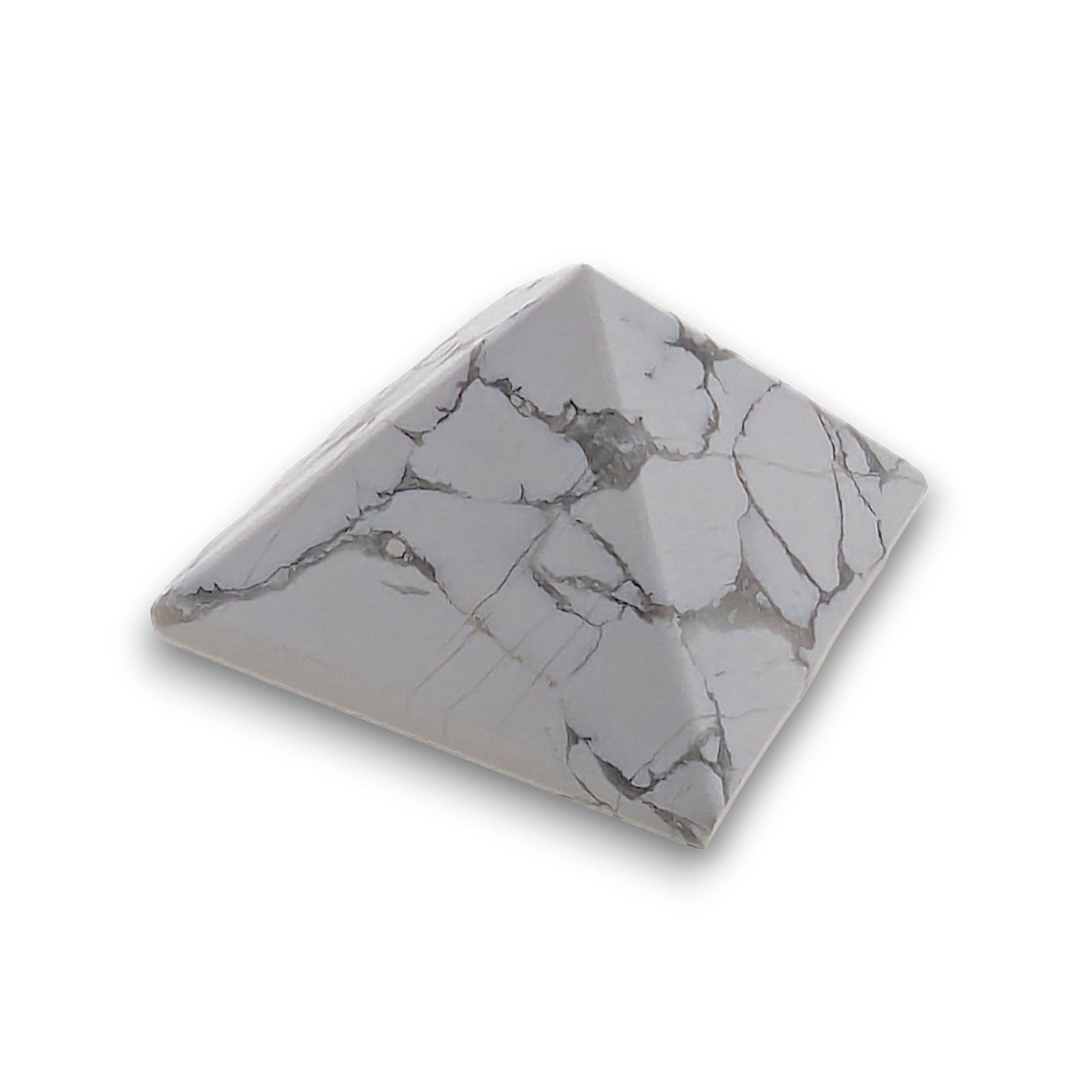 Small Howlite Pyramid. Our small pyramids approximately have a 35mm x 35mm base and an overall height of 30mm.