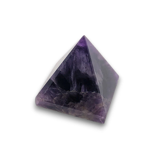 Small Amethyst Pyramid. Our small pyramids approximately have a 35mm x 35mm base and an overall height of 30mm.