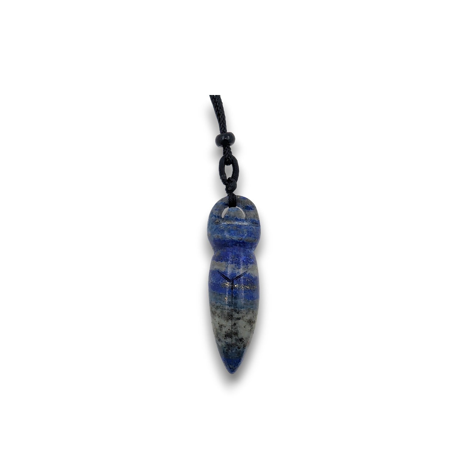Large Lapis Lazuli Goddess Pendant. Hand-carved natural stone Goddess pendant on an adjustable cord necklace.