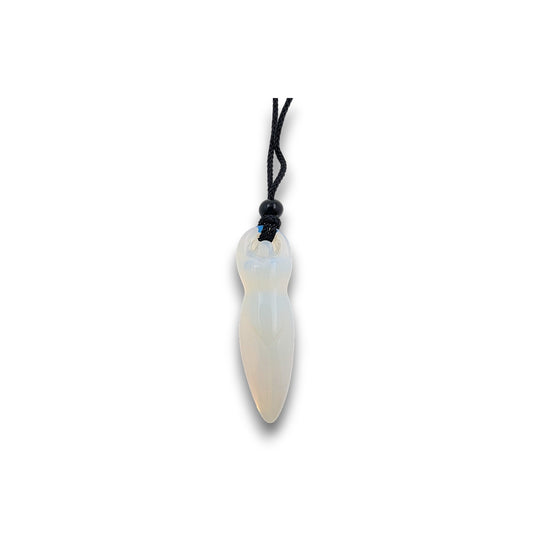 Large Opalite Goddess Pendant. Hand-carved natural stone Goddess pendant on an adjustable cord necklace.