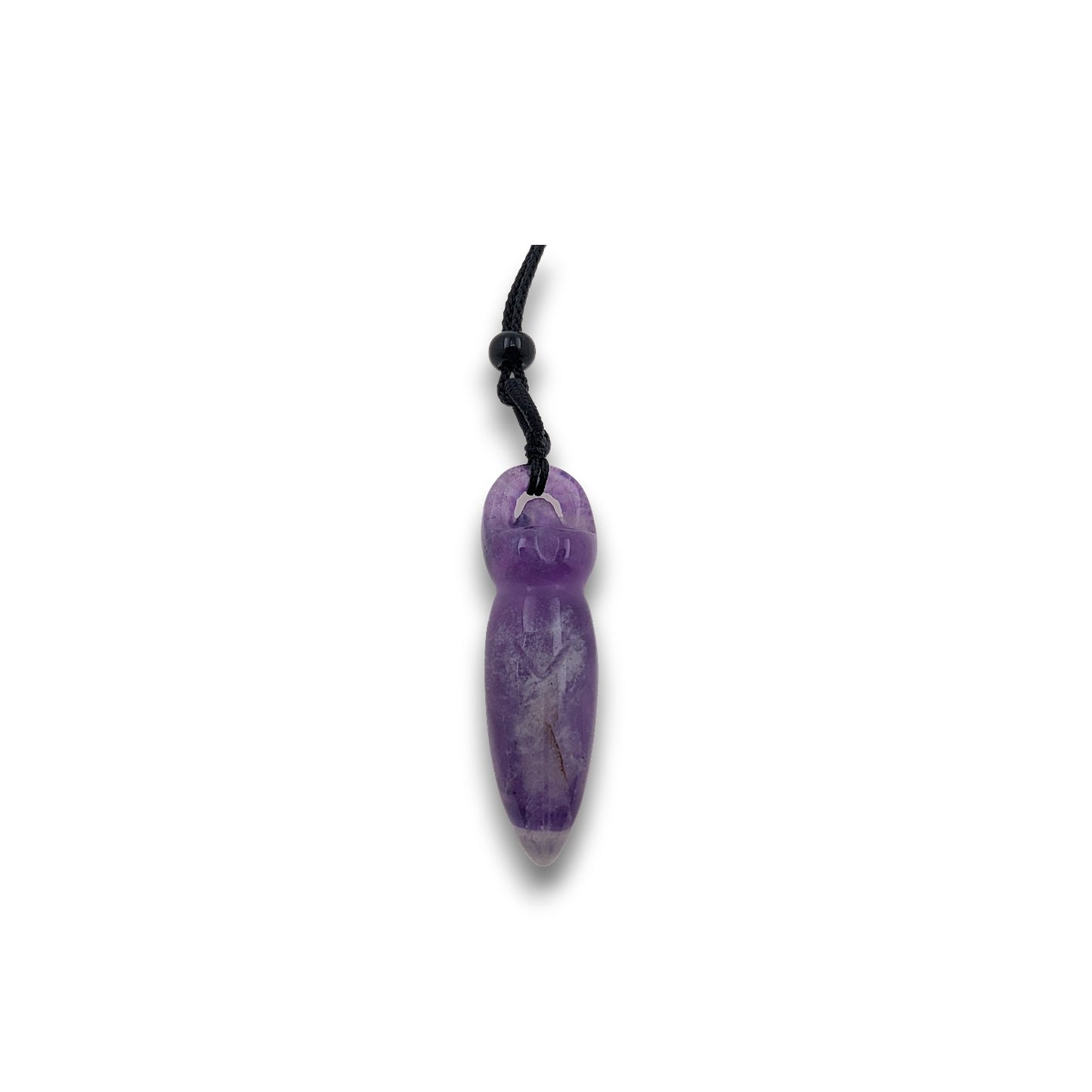 Large Amethyst Goddess Pendant. Hand-carved natural stone Goddess pendant on an adjustable cord necklace.