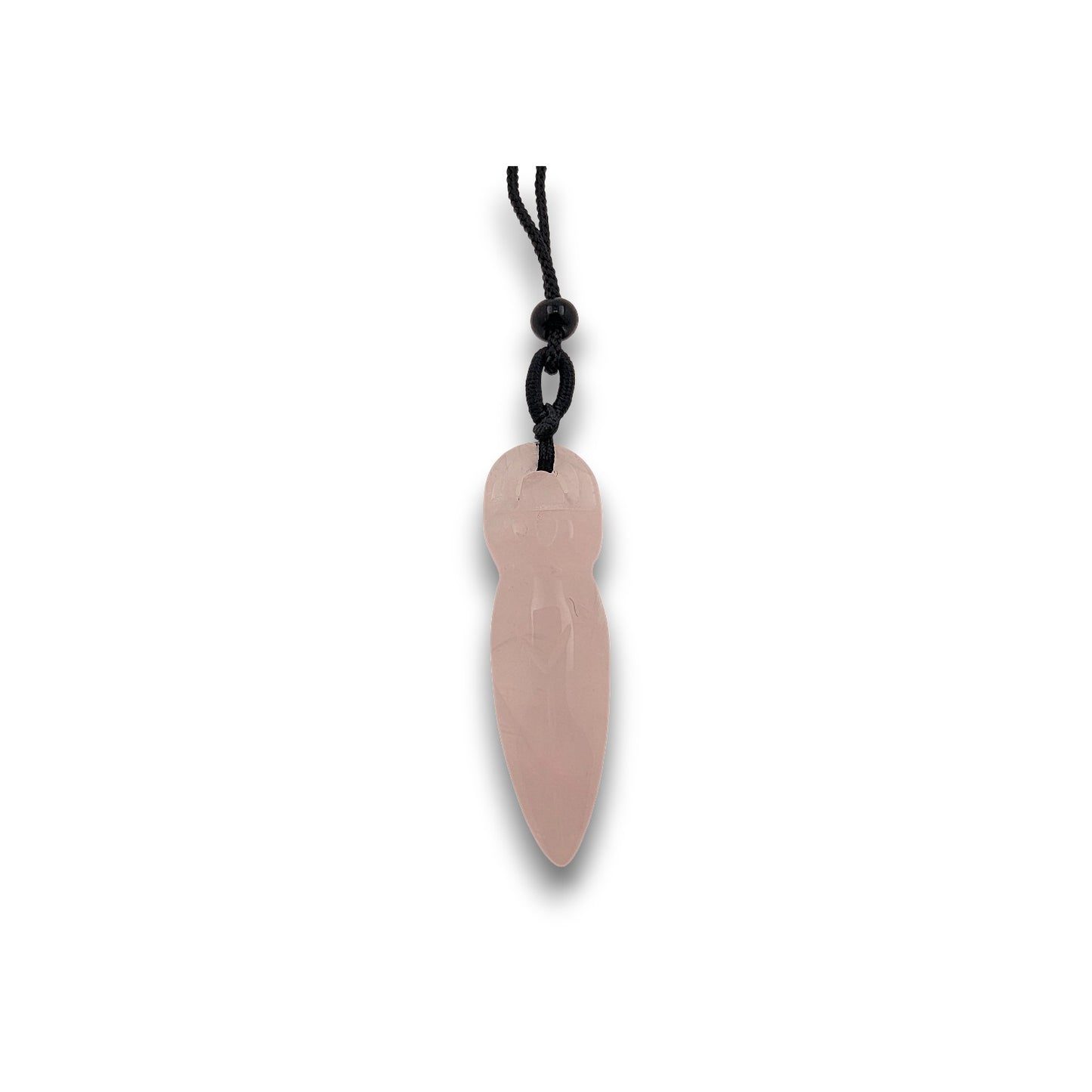 Large Rose Quartz Goddess Pendant. Hand-carved natural stone Goddess pendant on an adjustable cord necklace.