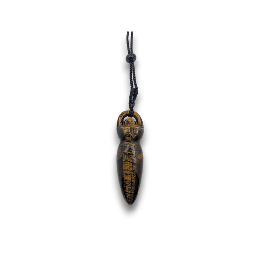 Large Tiger Eye Goddess Pendant. Hand-carved natural stone Goddess pendant on an adjustable cord necklace.