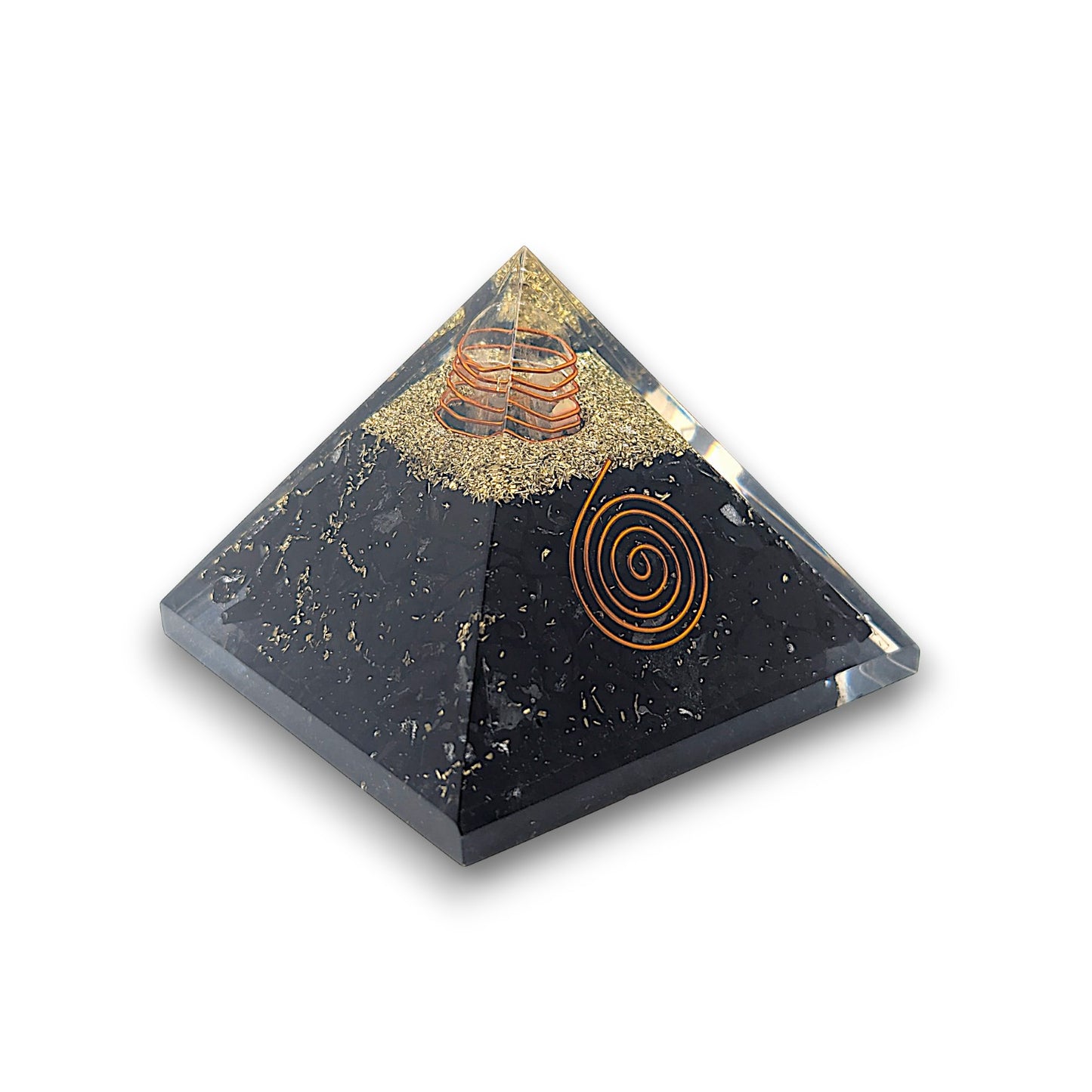Medium Black Tourmaline Orgonite Pyramid. Medium Orgonite Pyramid measuring approx 80mm x 80mm at the base and 70mm from the.
