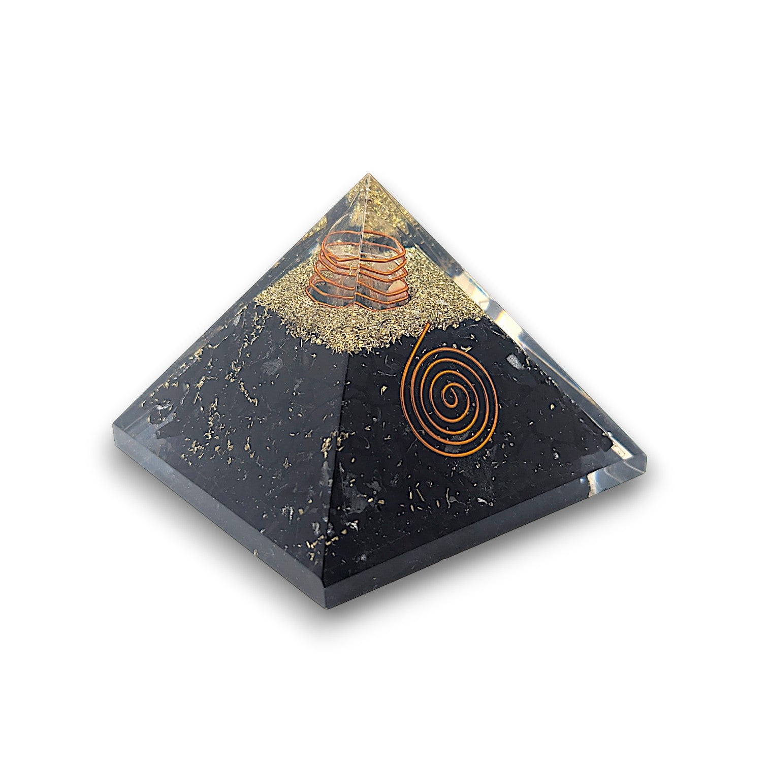 Medium Black Tourmaline Orgonite Pyramid. Medium Orgonite Pyramid measuring approx 80mm x 80mm at the base and 70mm from the.