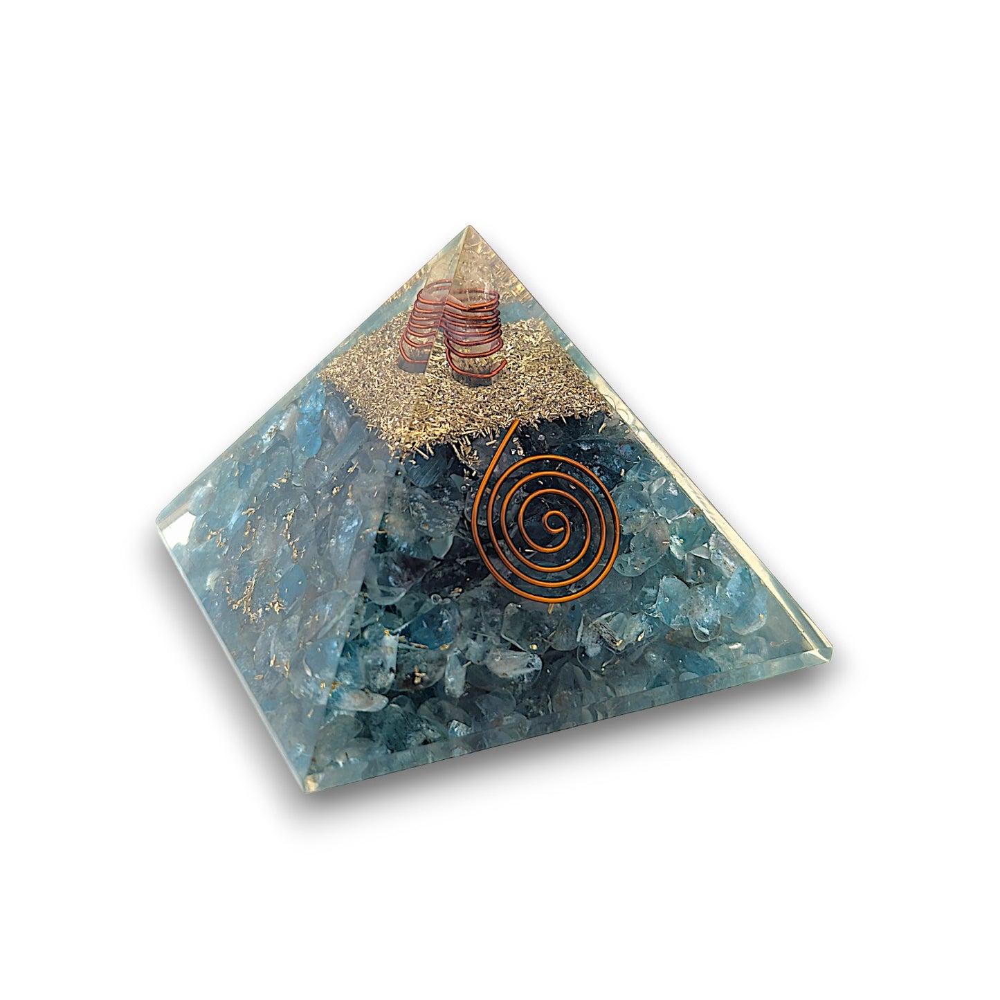 Medium Aquamarine Orgonite Pyramid. Medium Orgonite Pyramid measuring approx 80mm x 80mm at the base and 70mm from the base.