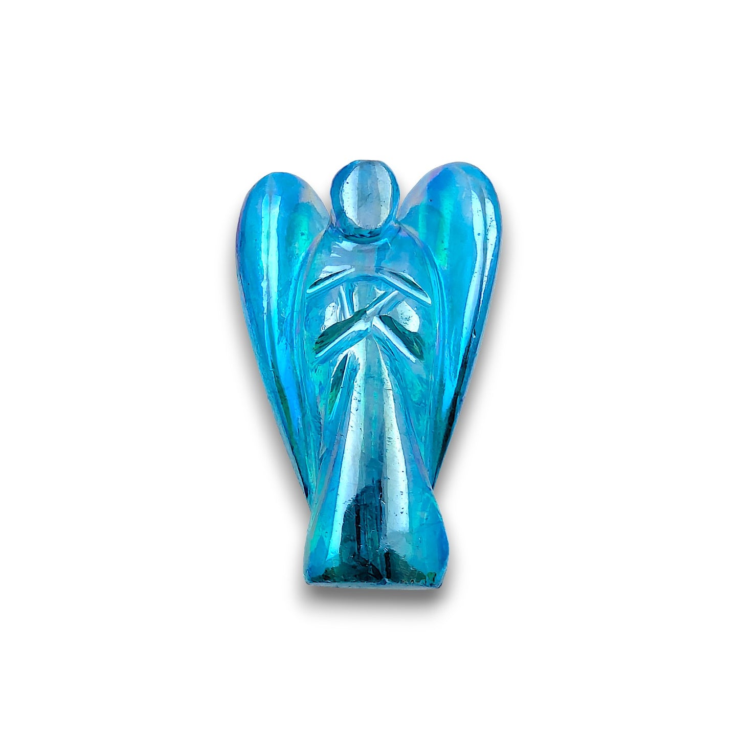 Medium Aqua Aura Angel Carving. Medium Aqua Aura hand carved Angel standing approx 50mm tall.