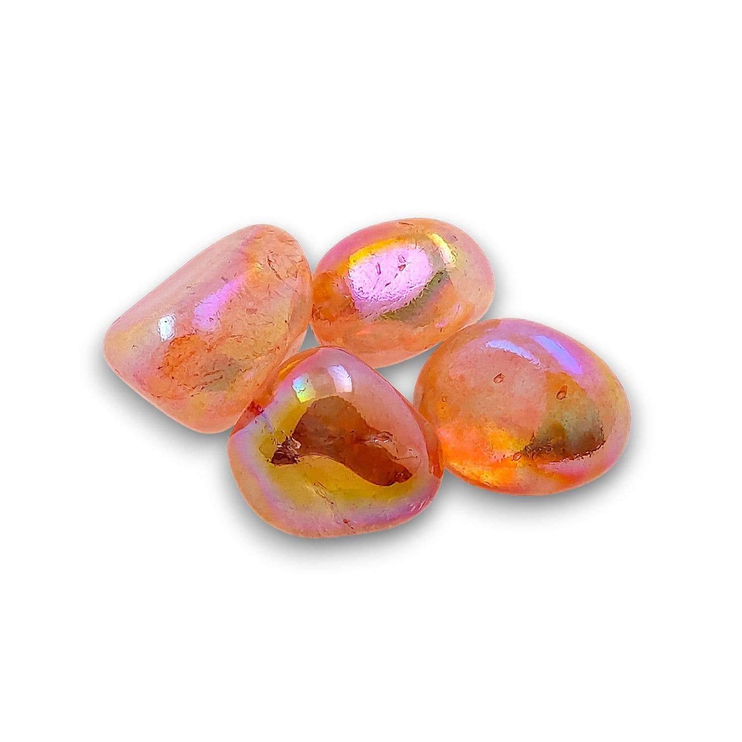 Tangerine Aura Tumblestones - 100g bag (Approx 10 - 15 pieces). Tangerine Aura tumblestones supplied in 100g bags, typically.