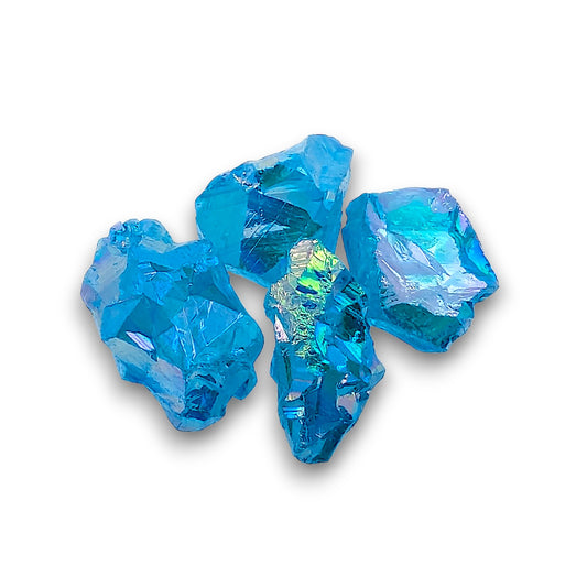 Aqua Aura Crystals - 100g bag. Aqua Aura Crystals supplied in 100g bags, typically containing approximately 20-25 pieces.
