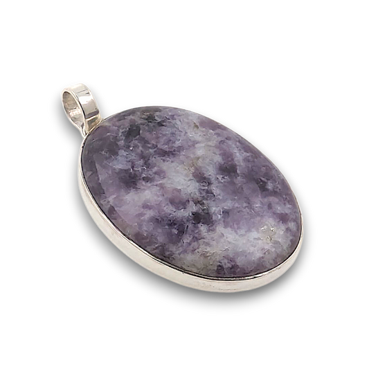 Lepidolite Sterling Silver Pendant. 925 sterling silver pendant, approximately 35mm × 26mm.