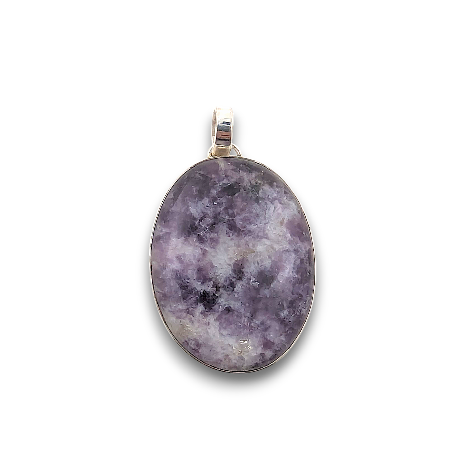 Lepidolite Sterling Silver Pendant. 925 sterling silver pendant, approximately 35mm × 26mm.