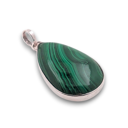 Malachite Sterling Silver Pendant. 925 sterling silver pendant, approximately 32mm × 21mm.
