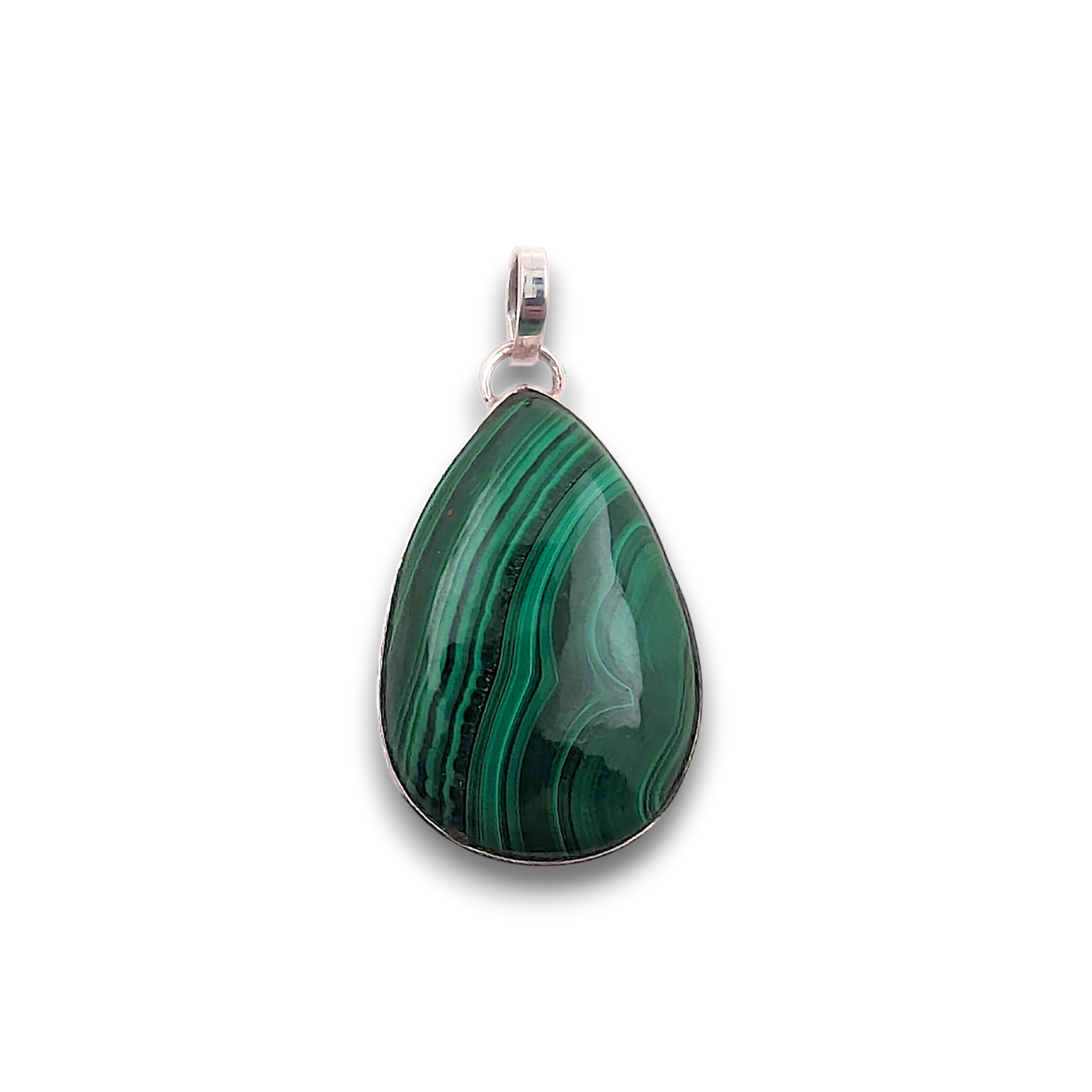 Malachite Sterling Silver Pendant. 925 sterling silver pendant, approximately 32mm × 21mm.