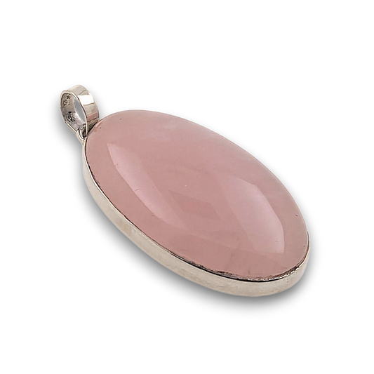 Rose Quartz Sterling Silver Pendant. 925 sterling silver pendant, approximately 38mm × 23mm.