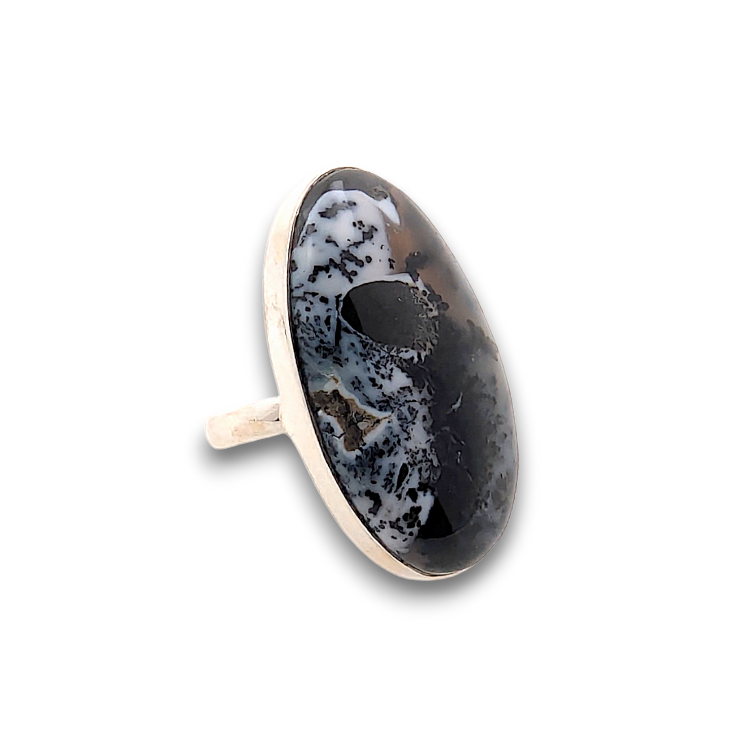 Dendritic Opal Sterling Silver Ring. 925 sterling silver ring, approximately 35mm x 23mm.