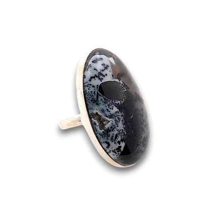 Dendritic Opal Sterling Silver Ring. 925 sterling silver ring, approximately 35mm x 23mm.
