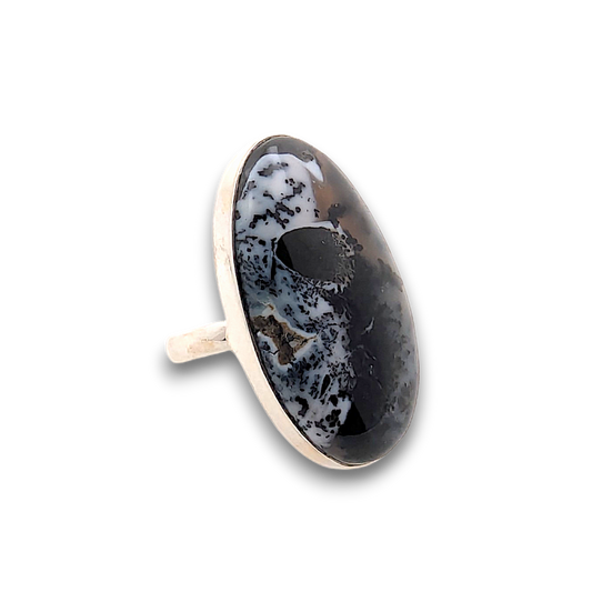 Dendritic Opal Sterling Silver Ring. 925 sterling silver ring, approximately 35mm x 23mm.