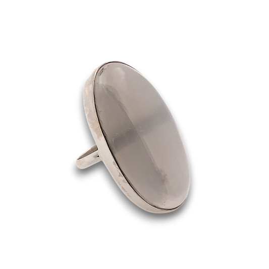 Selenite Sterling Silver Ring. 925 sterling silver ring, approximately 41mm x 23mm. The ring is a size R and weighs 15.3g.