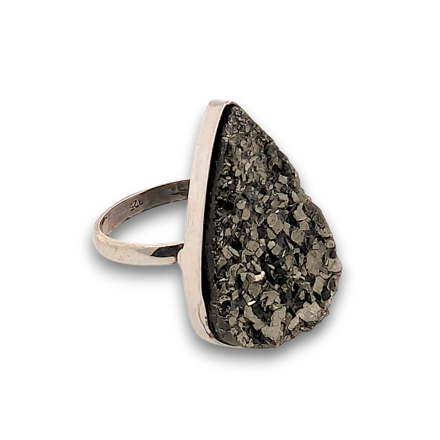 Pyrite Sterling Silver Ring. 925 sterling silver ring, approximately 26mm x 17mm. The ring is a size Q and weighs 8.8g.