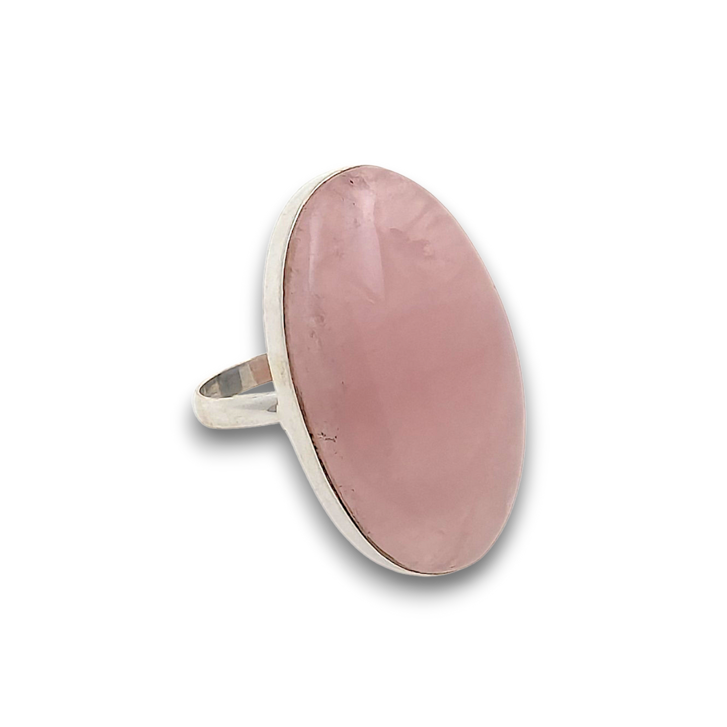 Rose Quartz Sterling Silver Ring. 925 sterling silver ring, approximately 36mm x 24mm. The ring is a size T and weighs 14.2g.