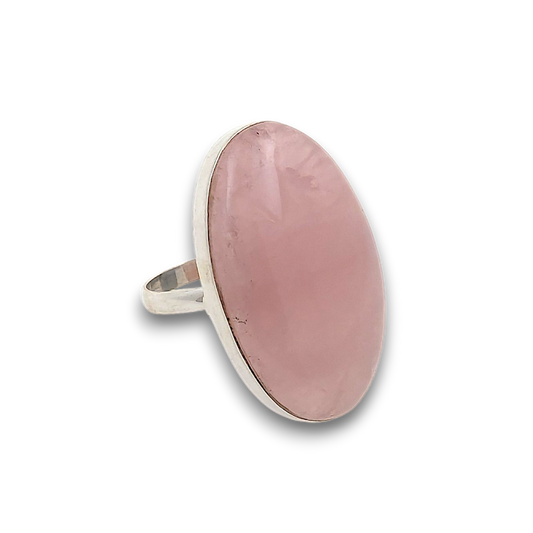 Rose Quartz Sterling Silver Ring. 925 sterling silver ring, approximately 36mm x 24mm. The ring is a size T and weighs 14.2g.
