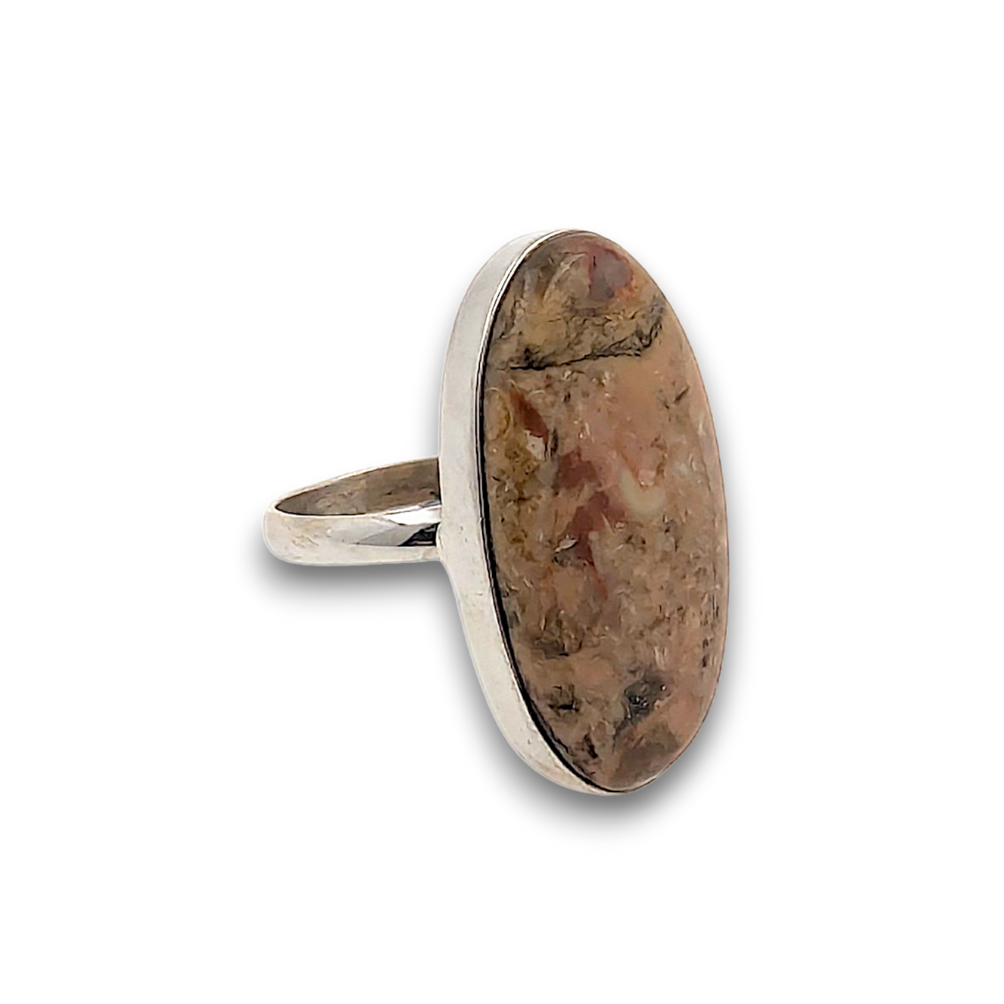 Picture Jasper Sterling Silver Ring. 925 sterling silver ring, approximately 32mm x 17mm. The ring is a size U and weighs 9g.