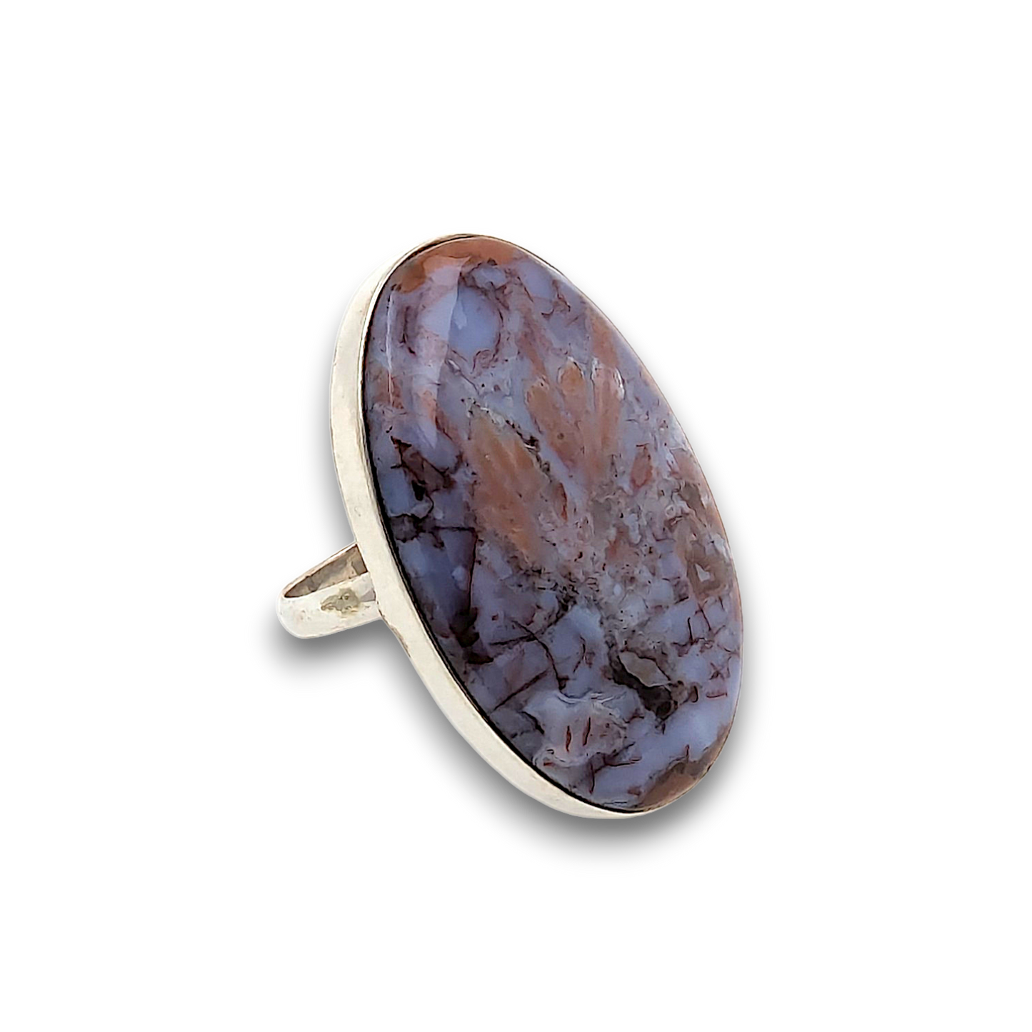Cherry Blossom Agate Sterling Silver Ring. 925 sterling silver ring, approximately 38mm x 25mm.