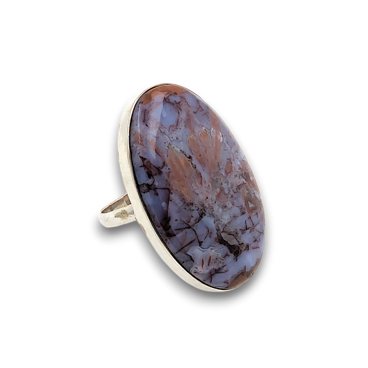 Cherry Blossom Agate Sterling Silver Ring. 925 sterling silver ring, approximately 38mm x 25mm.