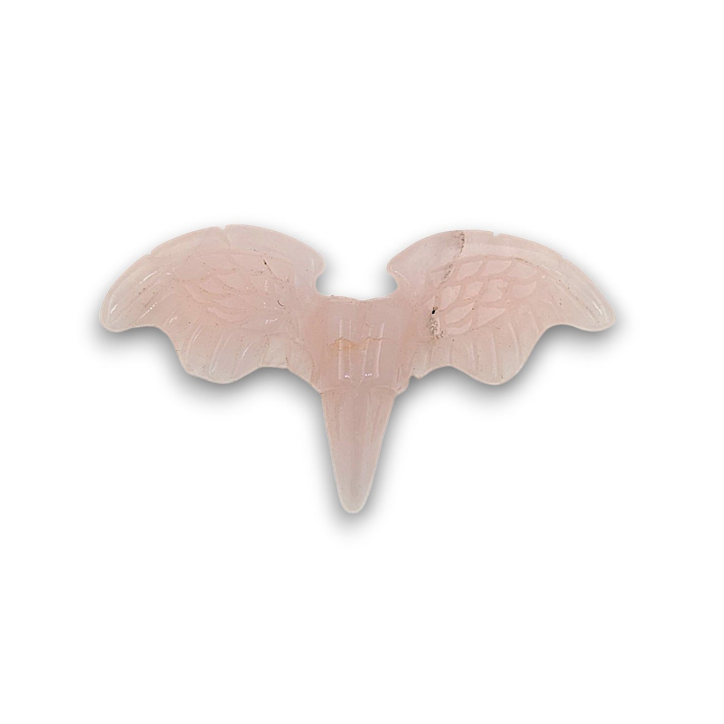 Rose Quartz Raven Winged Skull Carving