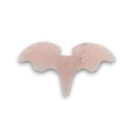 Rose Quartz Raven Winged Skull Carving