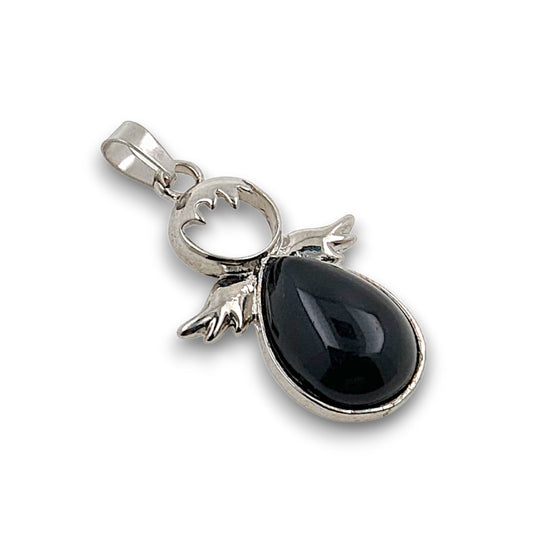 Black Agate Silver Plated Angel Pendant