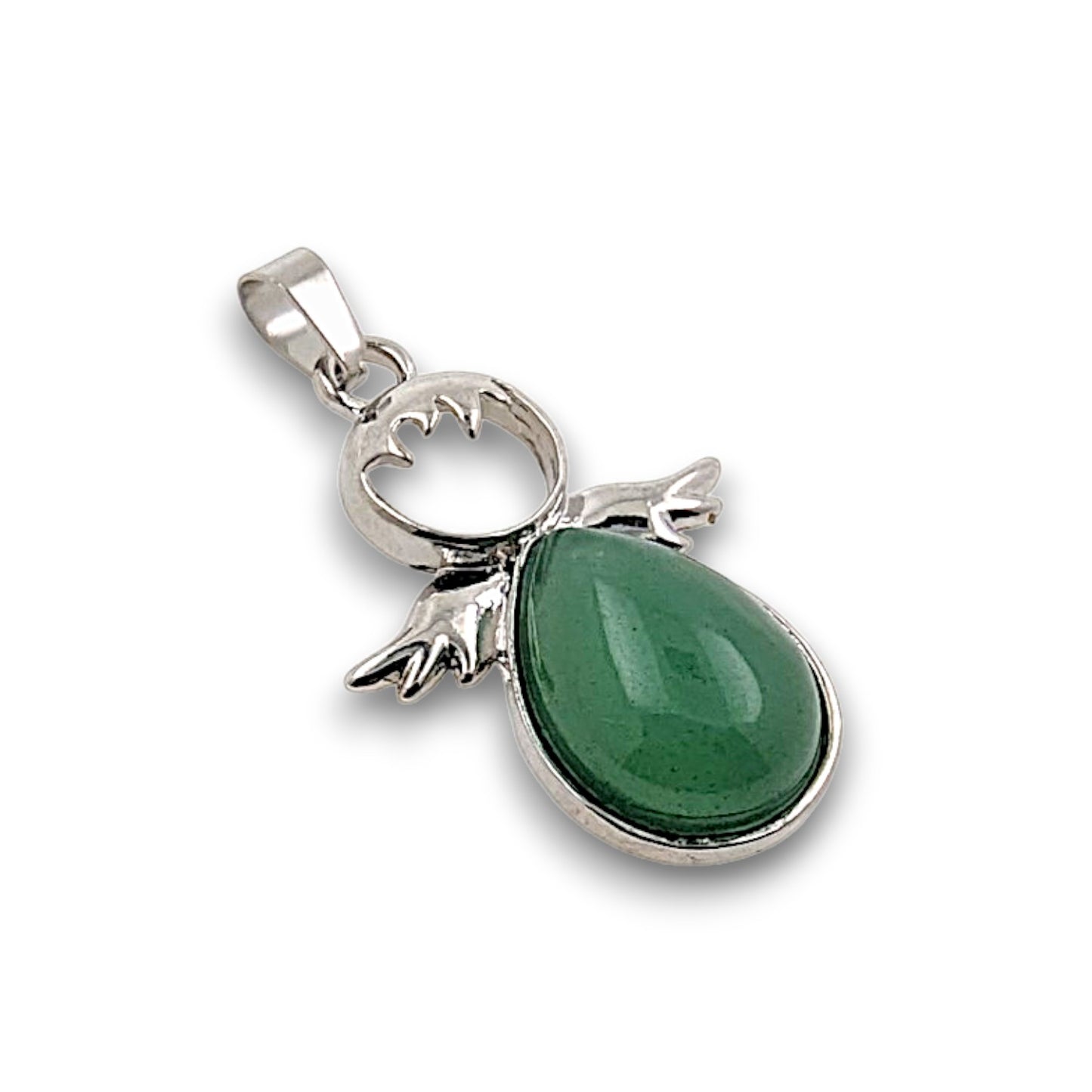 Green Aventurine Silver Plated Angel Pendant