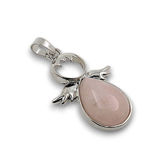 Rose Quartz Silver Plated Angel Pendant