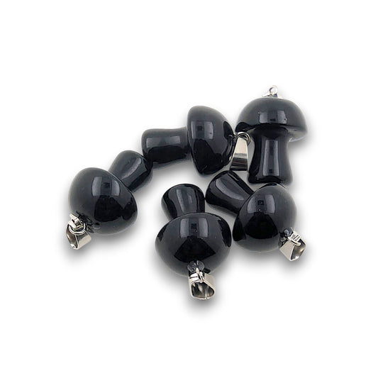 Black Agate Natural Stone Mushroom Pendants – Pack of 5