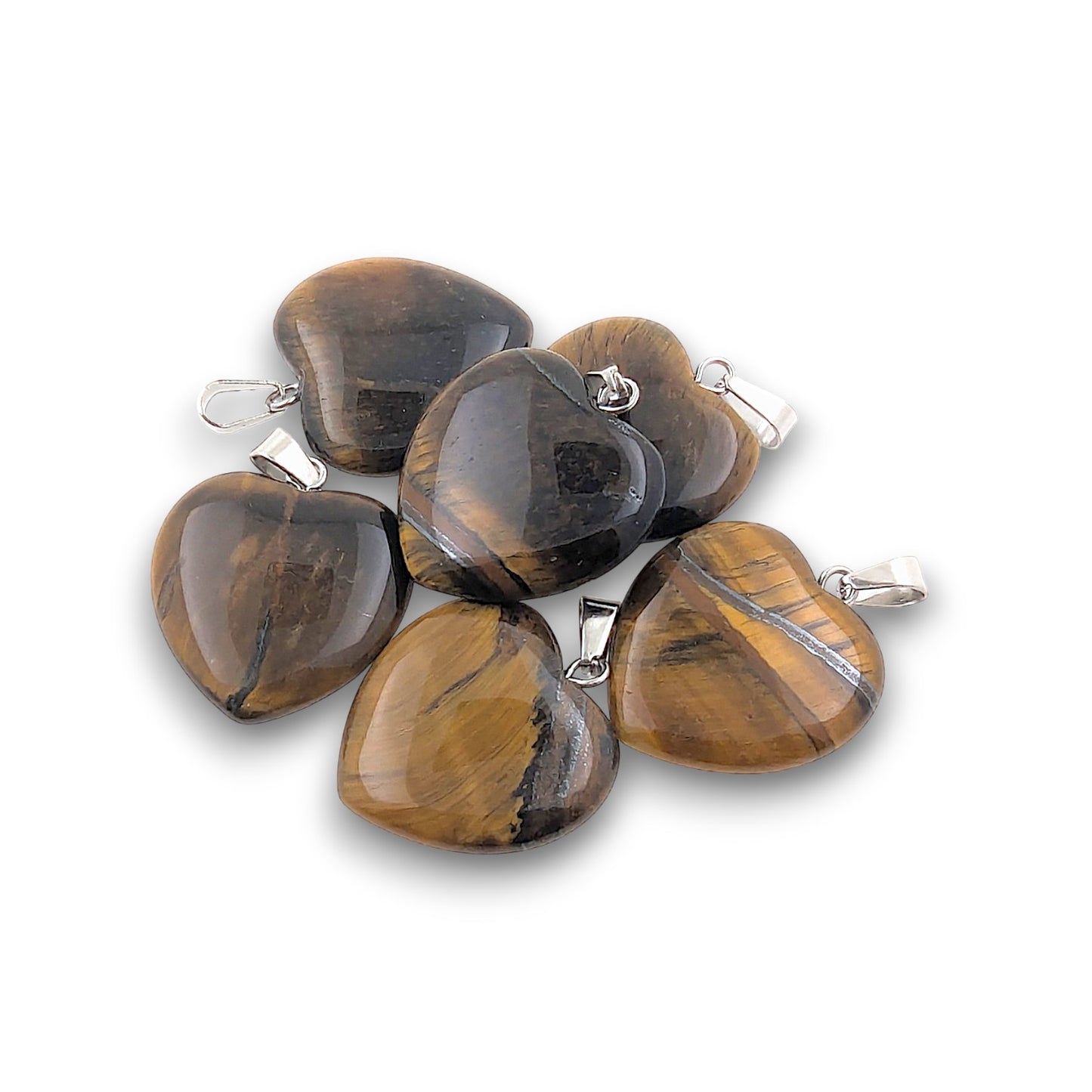 Small Tiger Eye Heart Pendants - Pack of 6