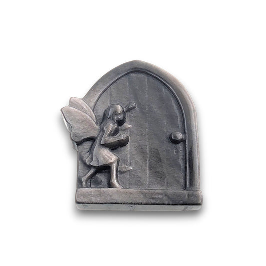 Small Silver Sheen Obsidian Fairy Door Carving